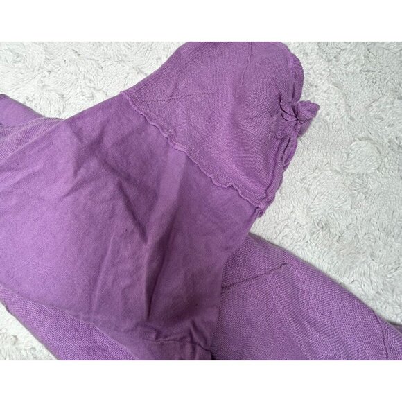 Jaskar Women V-Neck Textured Asymmetric Linen Tunic Top Blouse Purple 3/4 Sleeve - Picture 9 of 9